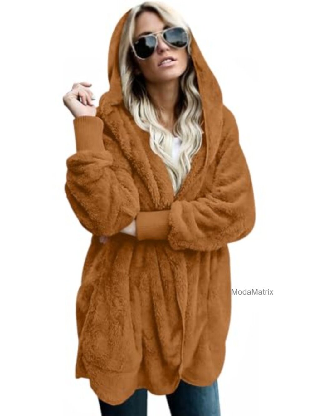 Women's Fleece Hooded Cardigan Winter Coat with Pockets